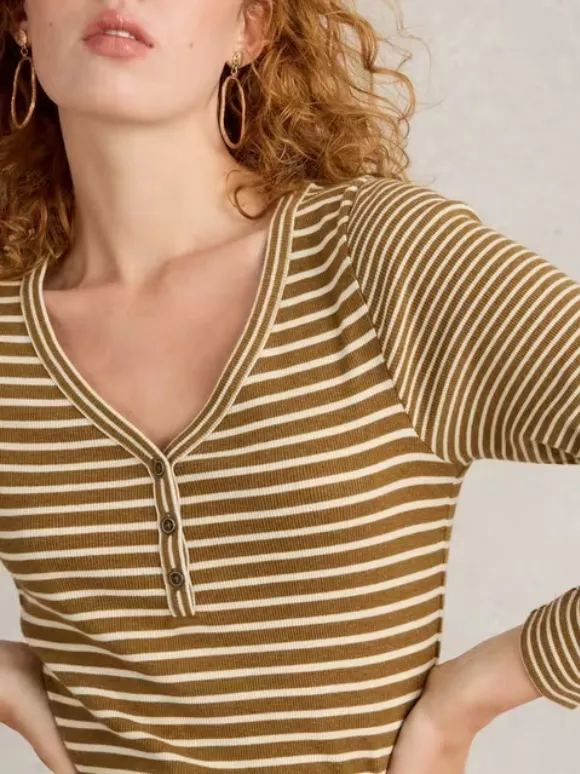 V-Neck Ribbed Striped Henley