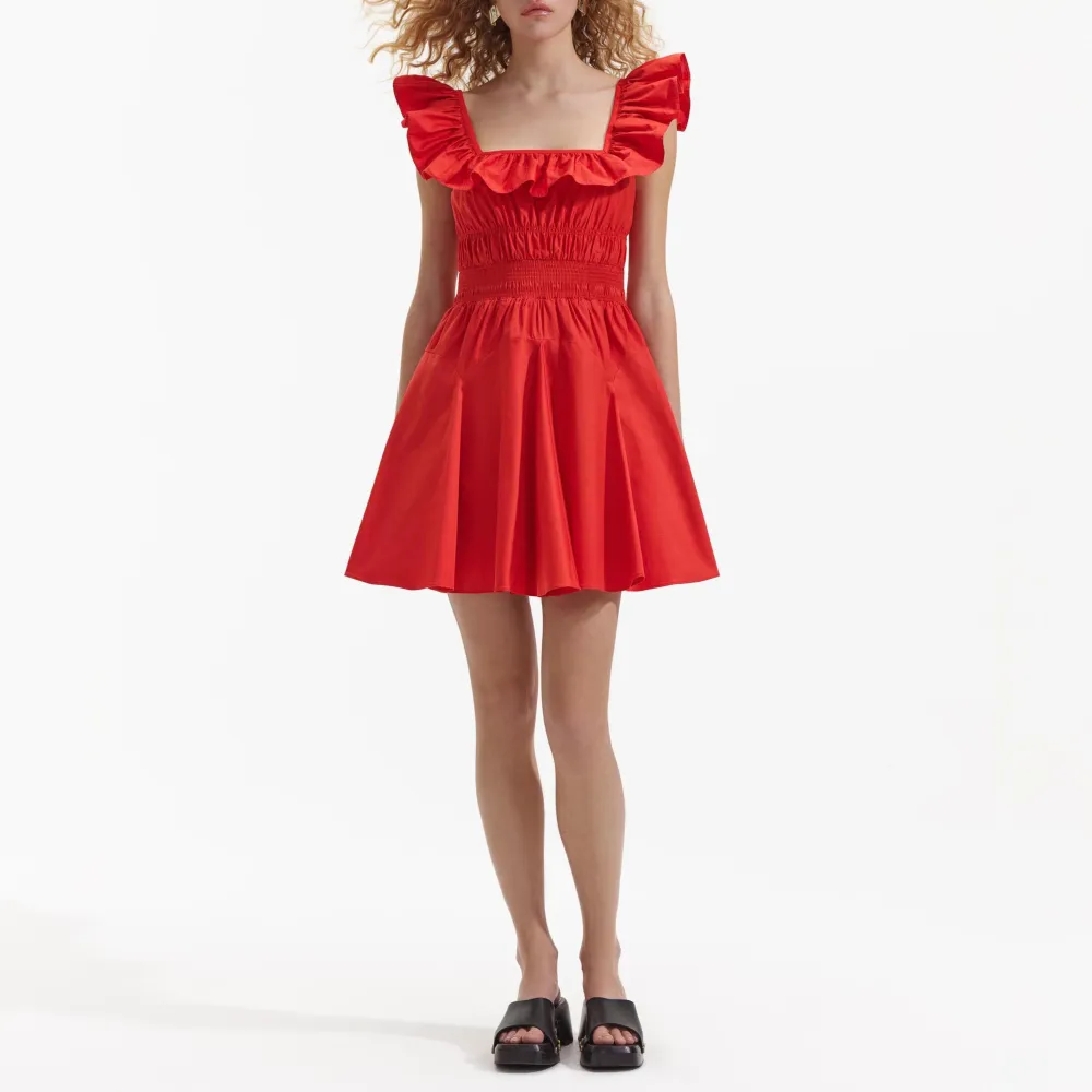 Red Cotton Ruffle Mini Dress