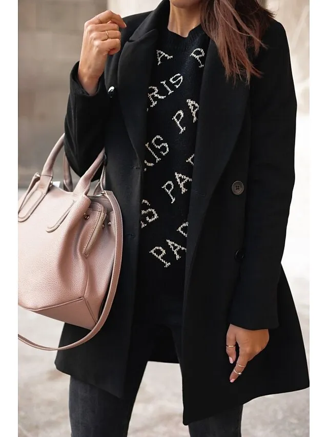 Women's Winter Coat Coat Comfortable Casual Daily Weekend Button Double Breasted Lapel Fashion Classic Comfortable Solid Color Loose Fit Outerwear Long Sleeve Fall Winter Black Wine Khaki S M L XL