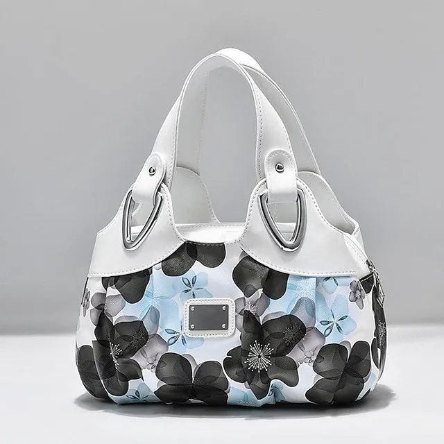 Women's Handbag Top Handle Bag PU Leather Office Daily Date Print Large Capacity Floral Print zebra Leopard White Rose