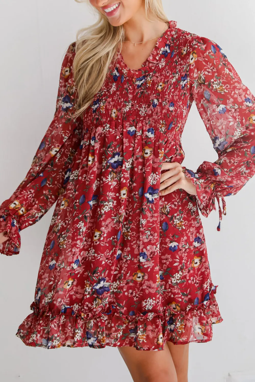 Darling Persuasion Burgundy Floral Mini Dress