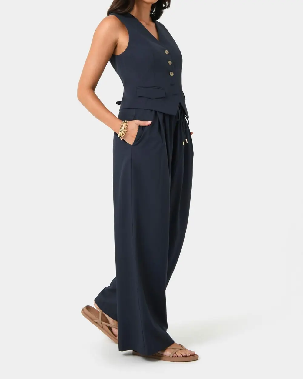 Front Faux Pockets Tailored Vest