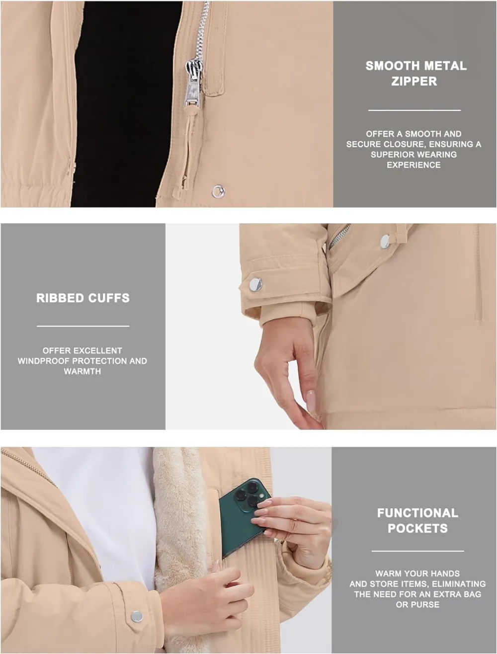 Women's Winter Coats Fleece Lined Parka Jacket Hooded Long Winter Warm Parka Coat with Pockets