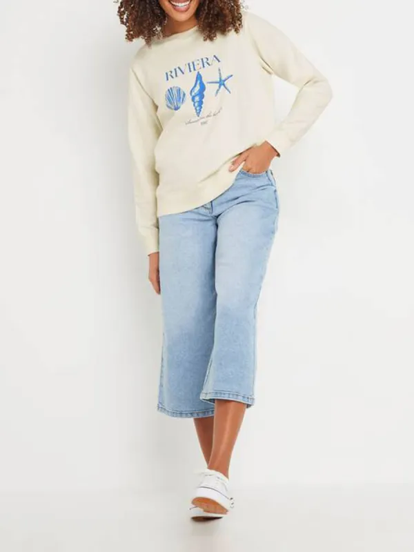 Shell & Starfish Print Crew Neck Sweatshirt