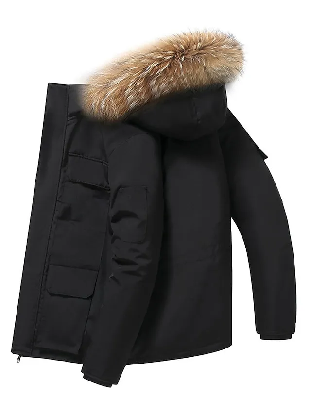 Women's Parka Puffer Jacket Cropped Thicken Winter Coat Thermal Warm Heated Coat Windproof Zip up Coat with Fur Collar Hood Outdoor Hiking Outerwear Long Sleeve Fall Black Beige Red