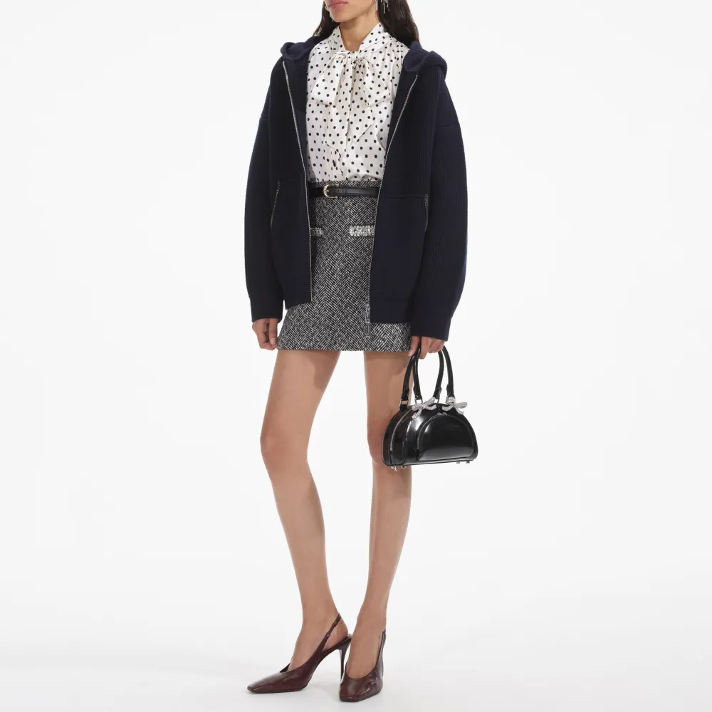 Navy Knit Diamante Trim Hoodie