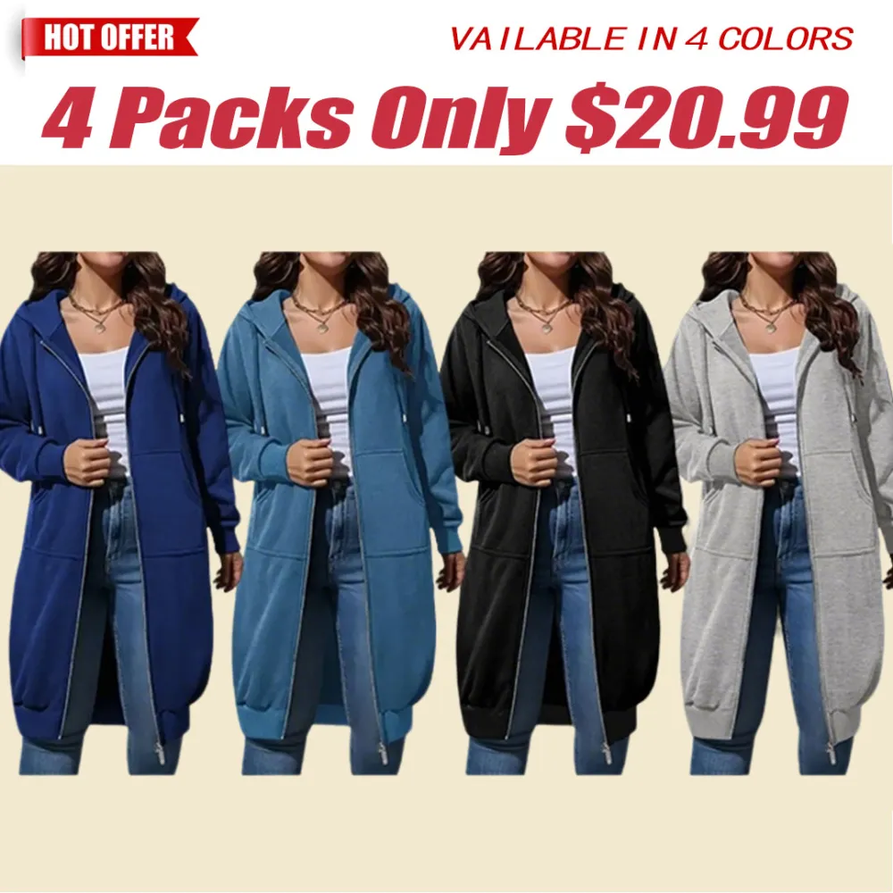 🧥 Women's Longline Zip-Up Fleece Hoodie