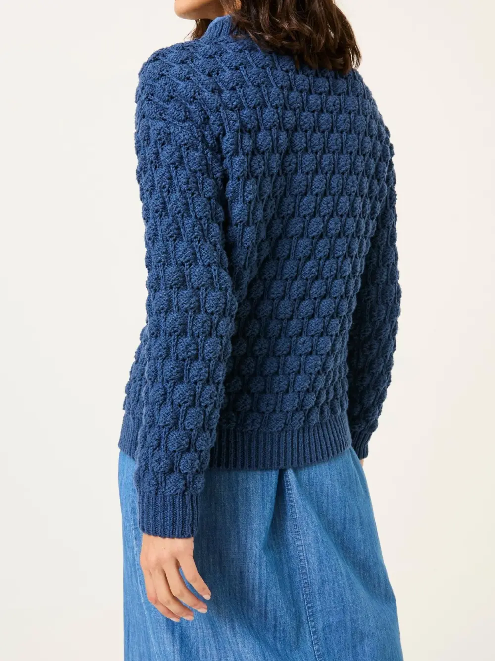 Navy Cable-Knit Wool Sweater