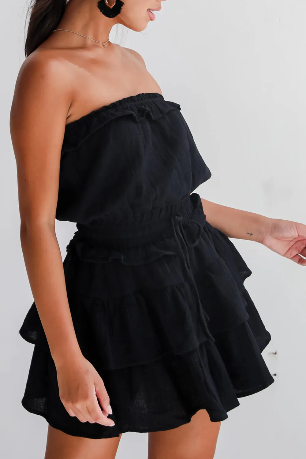 On The Sidelines Linen Strapless Mini Dress