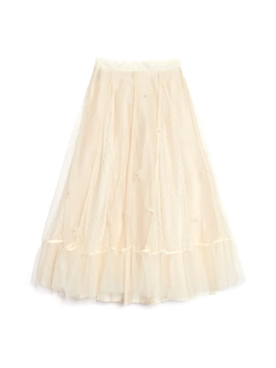 Casual Tulle Ruffle Midi Skirt