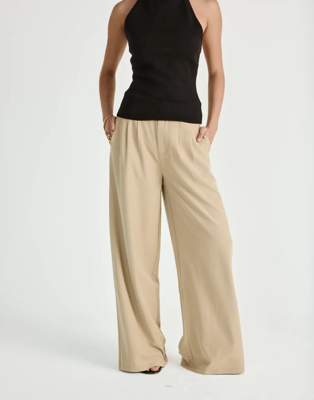 High-Waisted Wide-Leg Trousers With Pleated Details