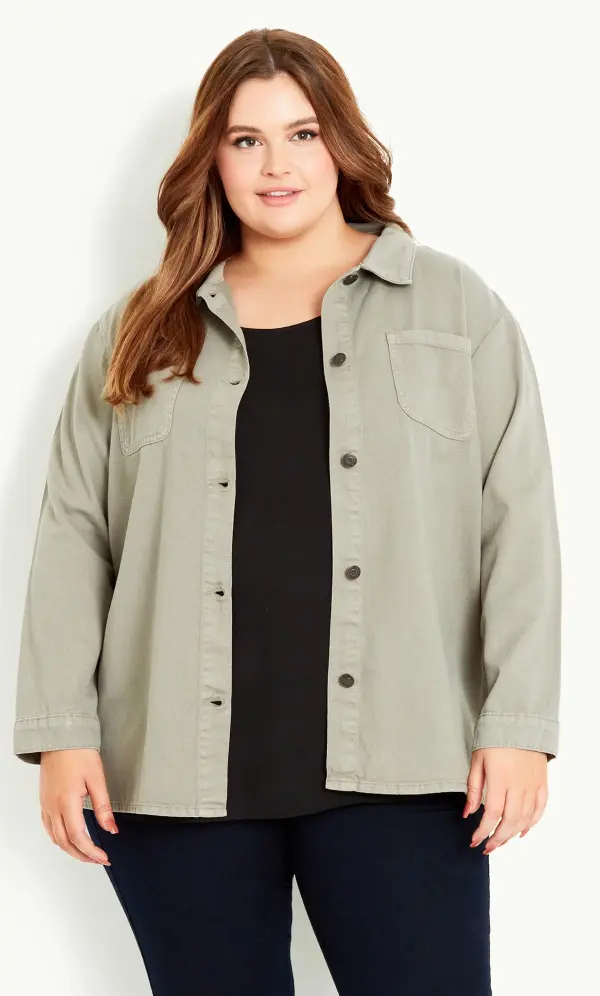 Evans Khaki Green Button Shacket