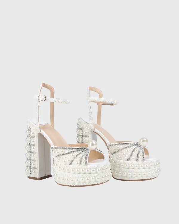 Rhinestone Pearl Platform Strap Sandals