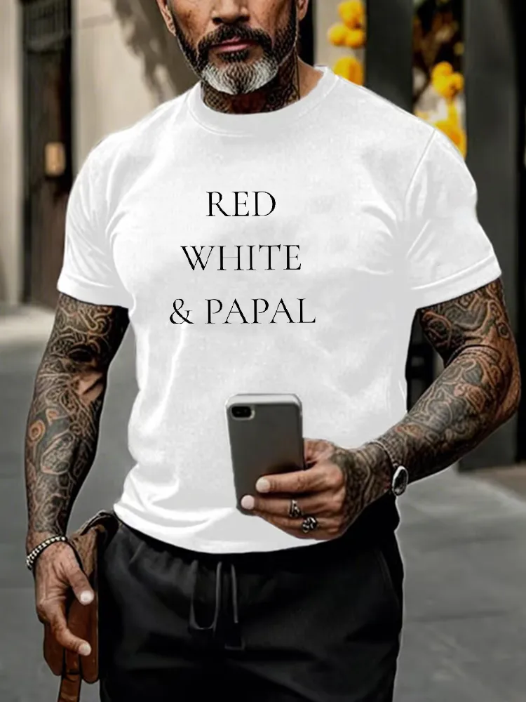 Men'S Red White And Papal Printed T-Shirt