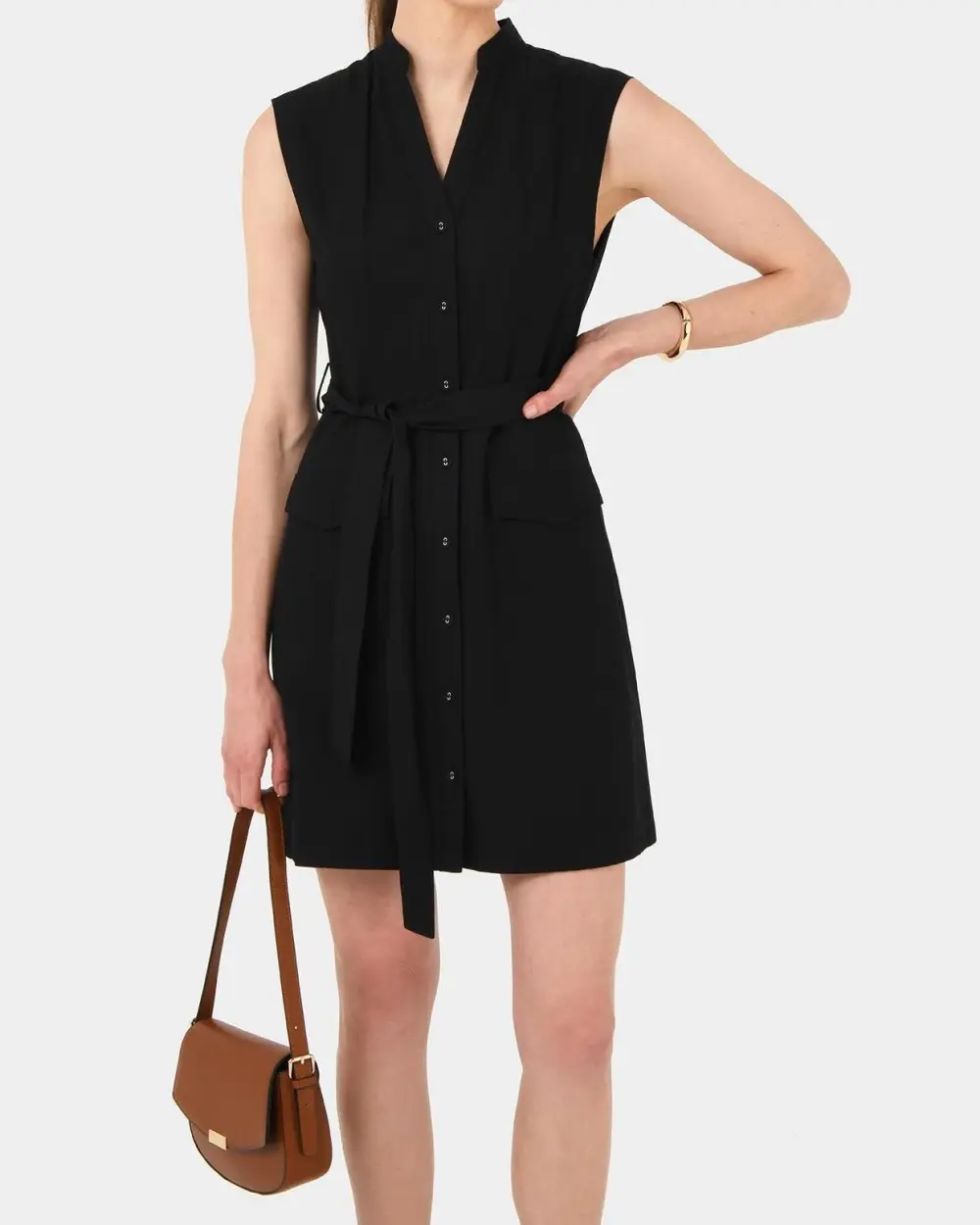 Mandarin Collar Utility Tie Dress