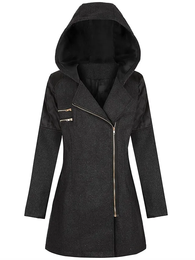 Women's Coat Windproof Warm Outdoor Street Daily Wear Going out Zipper Pocket Zipper Hoodie Fashion Modern Casual Minimalism Plain Regular Fit Outerwear Long Sleeve Fall Winter Navy Black Wine S M L