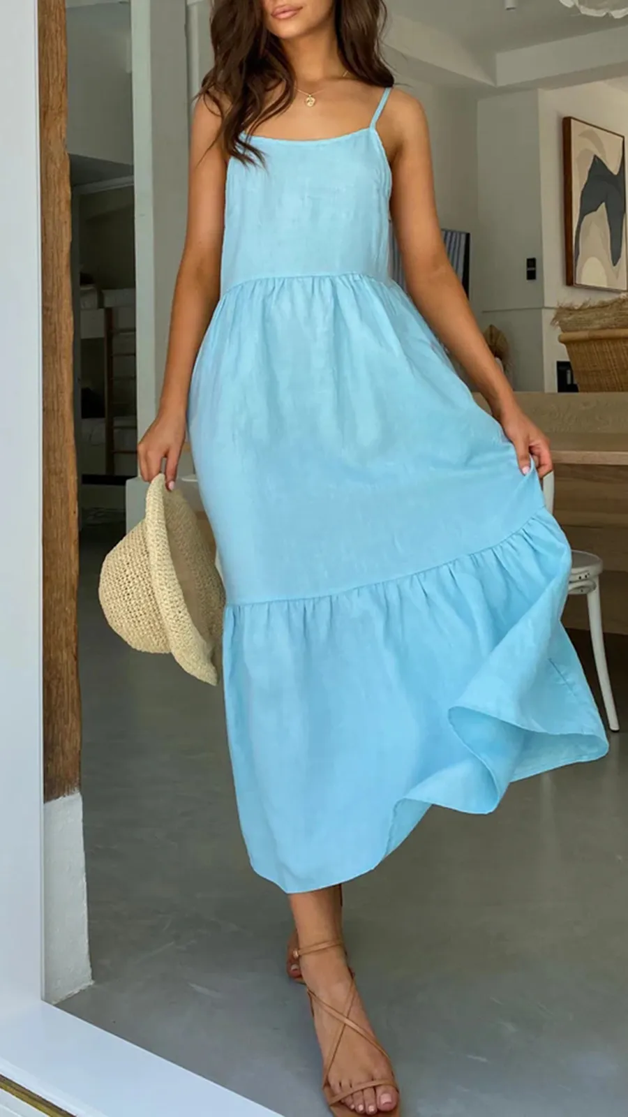 Loose Fluffy Long Suspender Maxi Dress