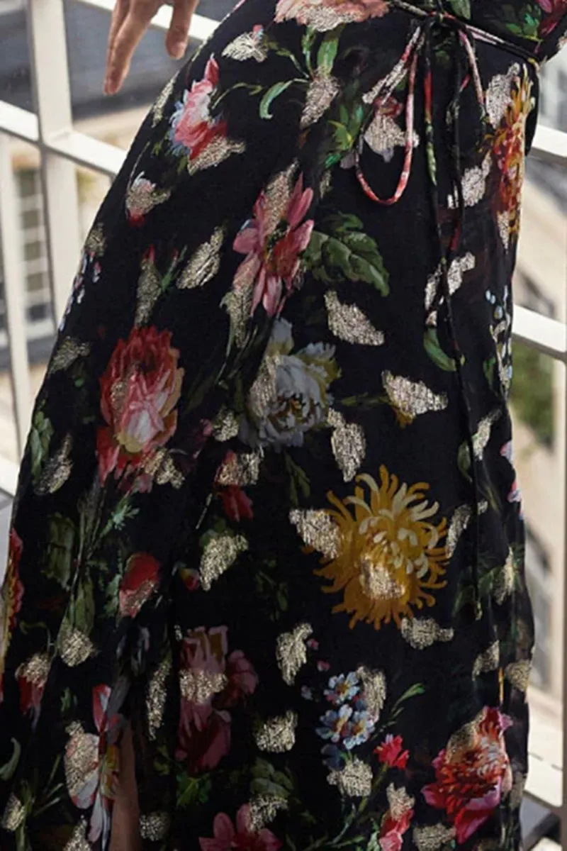 Deep V Neck Floral Maxi Dresses