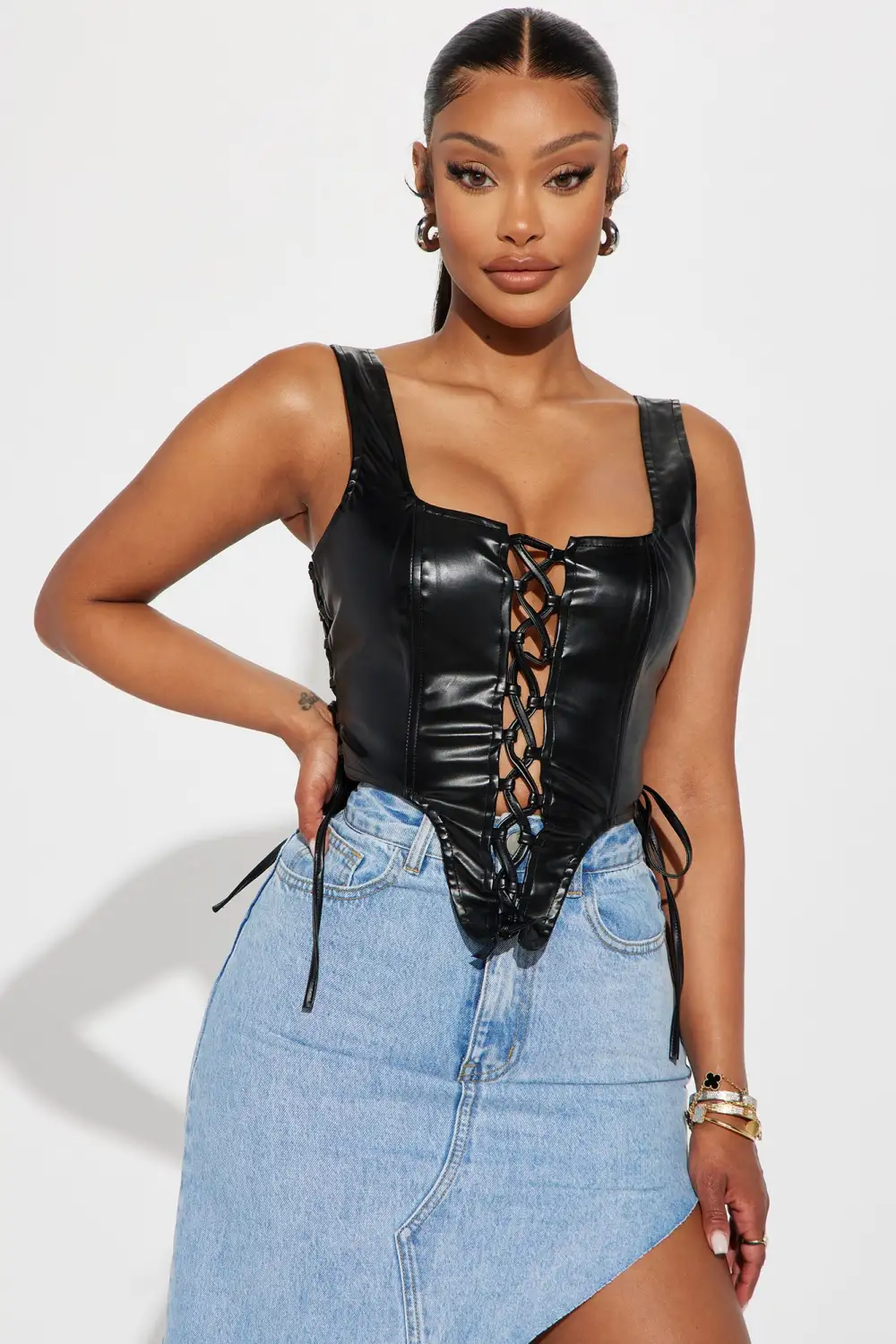 True To You Faux Leather Corset Top - Black