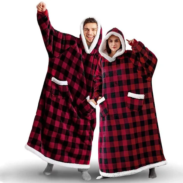 Oversized Wearable Blanket Christmas Flannel Thick Soft Warm Long Hoodie Blanket Big Hooded Sweatshirt Hoodie Blanket for Adults Women Girls Teenagers Teens Men Black
