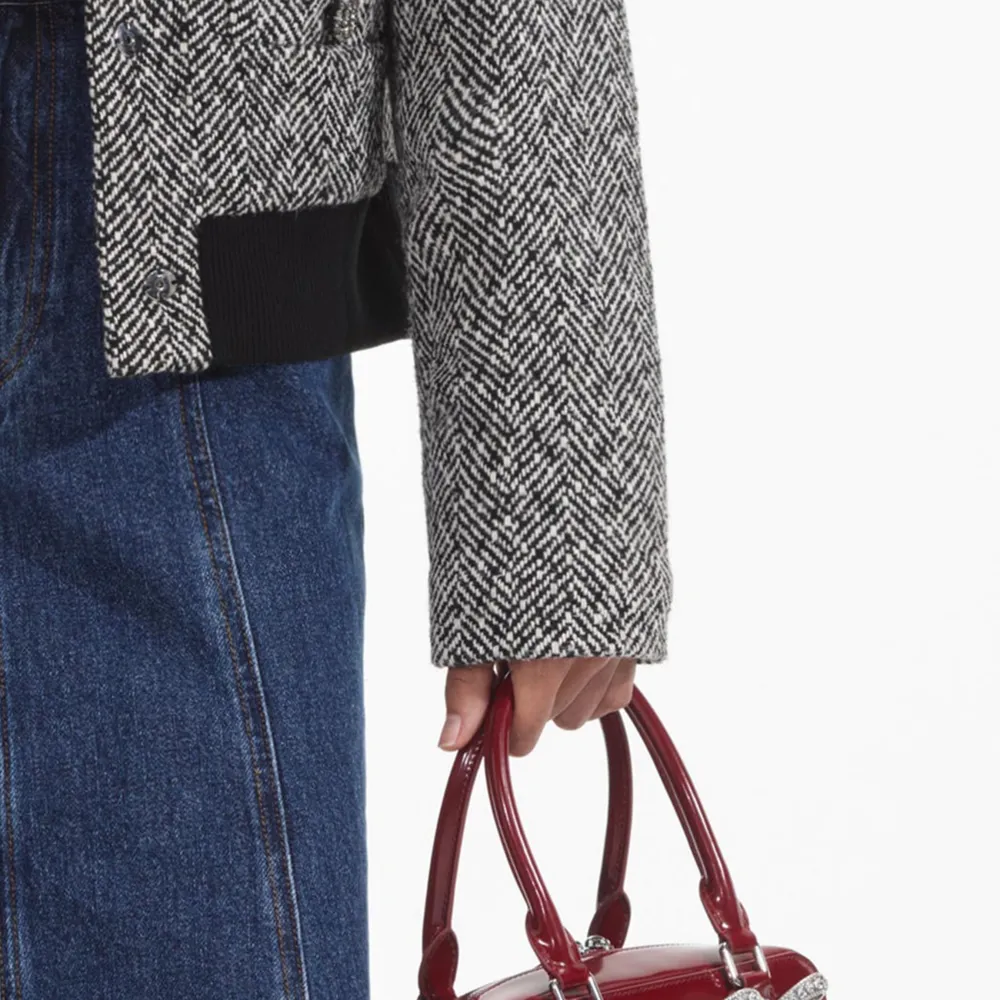 Black Herringbone Bomber Jacket