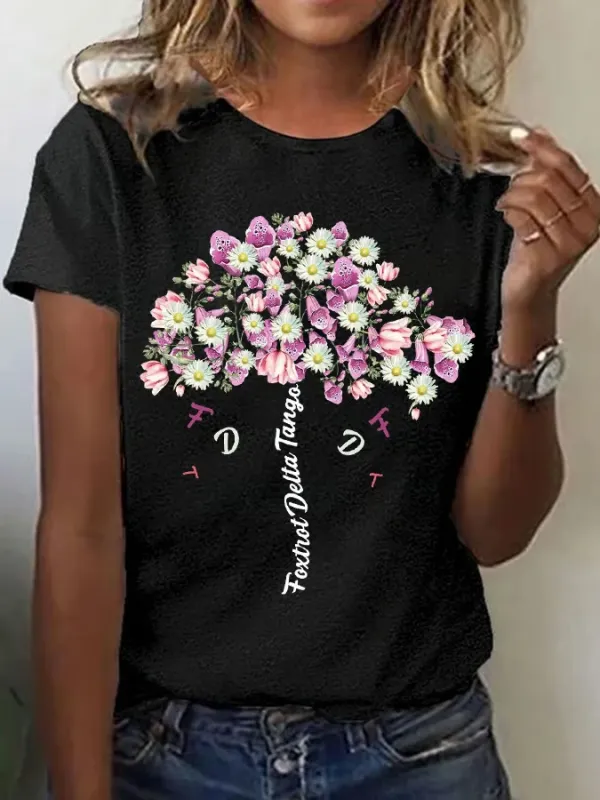 Women'S Fdt Flower Print Casual T-Shirt