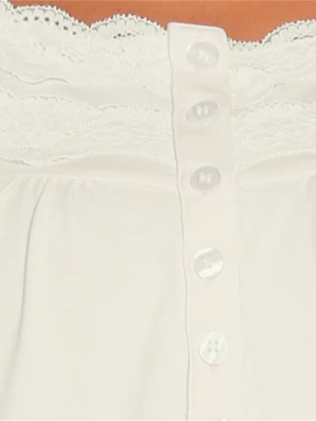 Women's Pajamas Nightgown Dress Pure Color Basic Simple Casual Home Daily Bed Cotton Breathable Square Neck Short Sleeve Dress Button Spring Summer White Pink