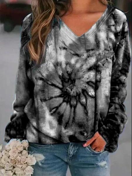 Ombre V Neck Cotton-Blend Sweatshirts