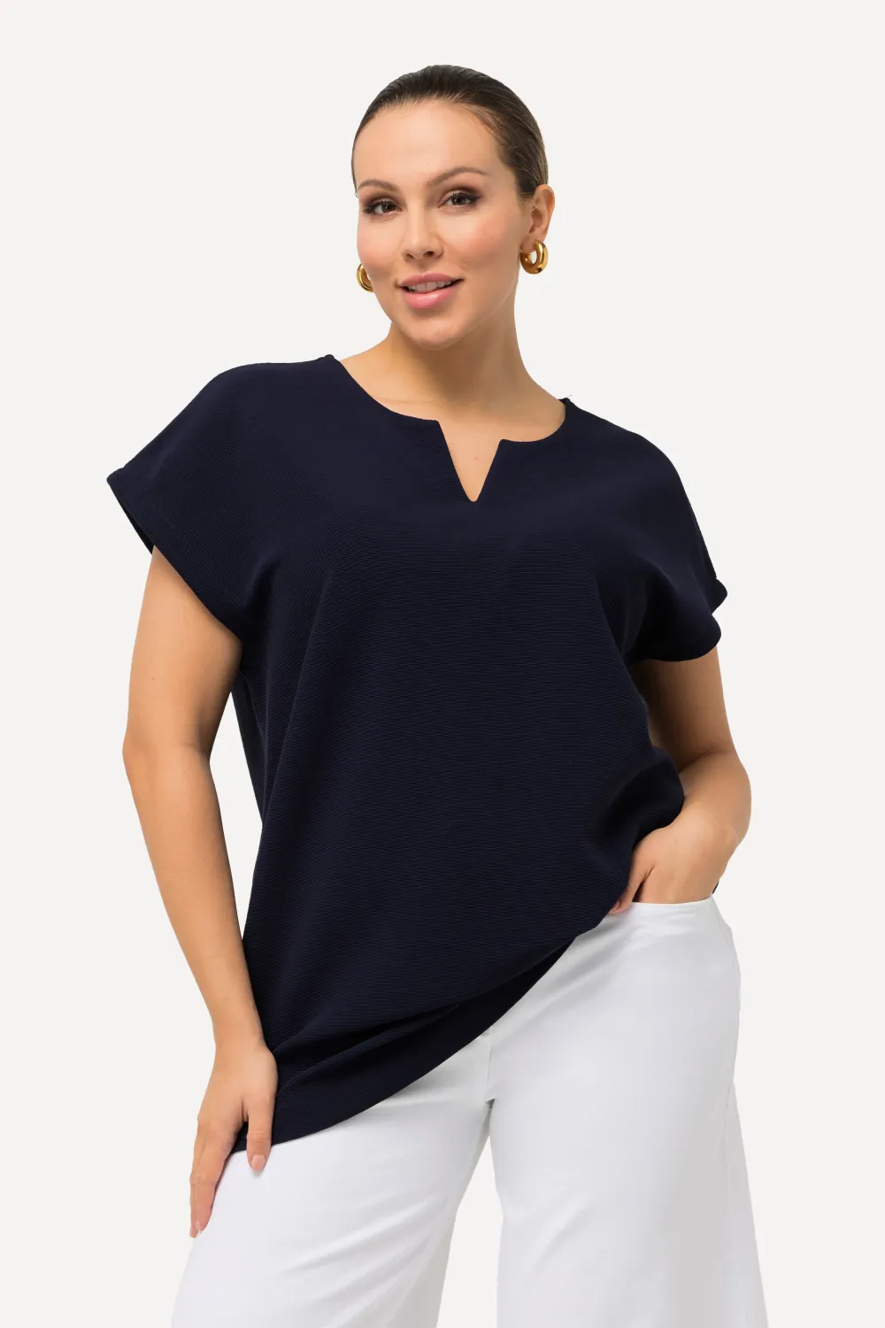 Sweatshirt Wellenstruktur Tunika-Ausschnitt Halbarm