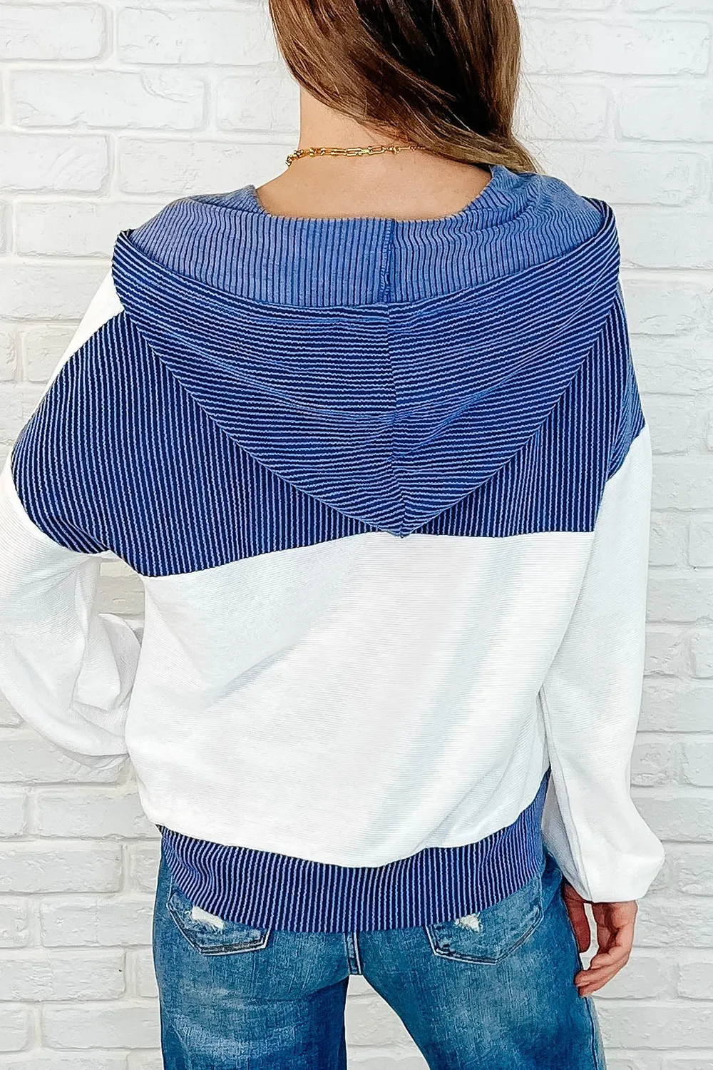 Blue Daily Personality Striped Pocket Hoodie