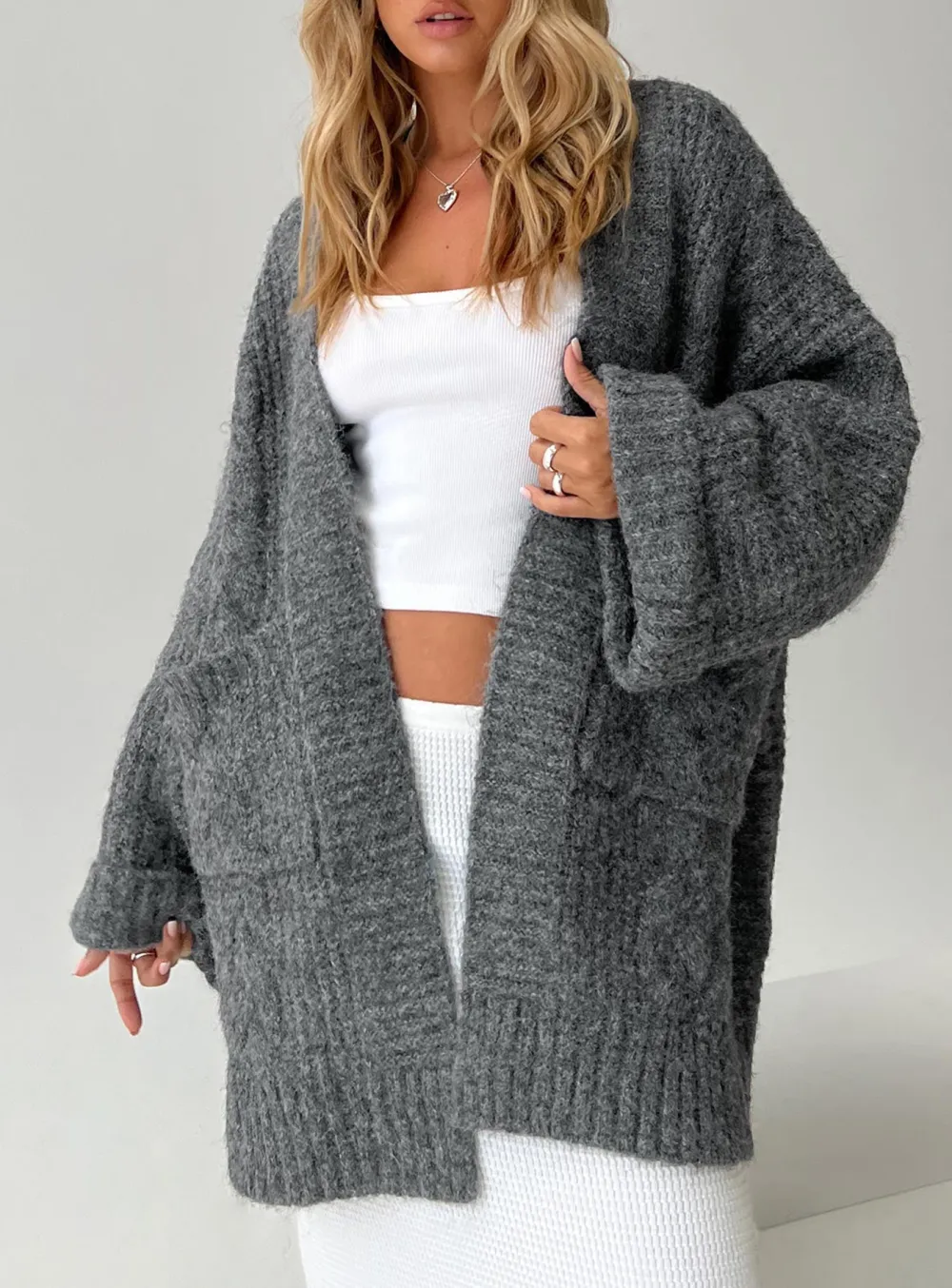 Wide Sleeves Cable Knit Cardigan