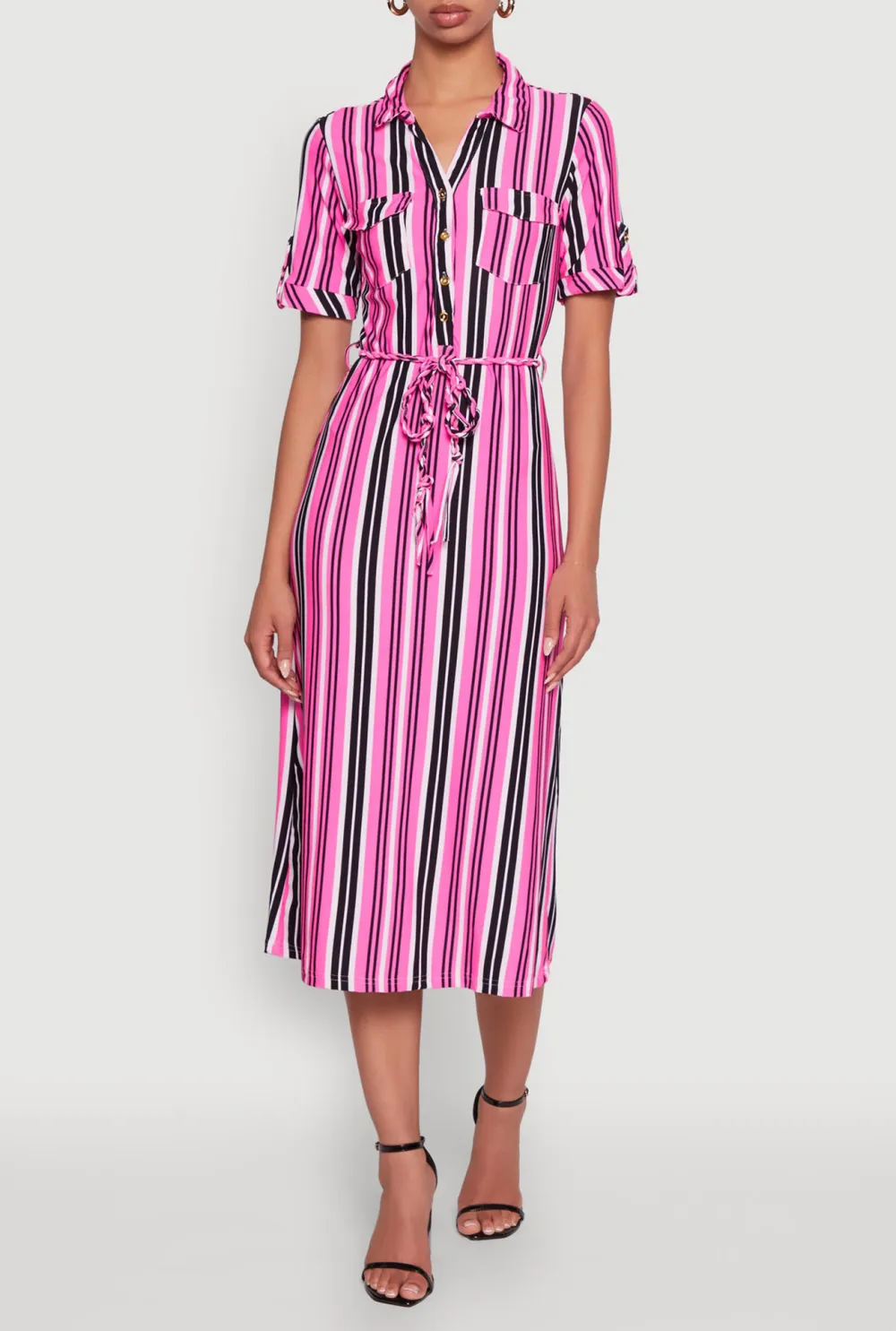 Striped Lace Up Dress