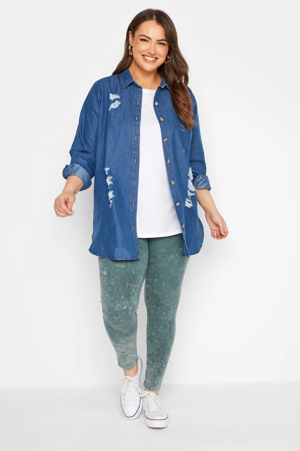 YOURS Curve Grey Acid Wash Stretch Cotton Leggings