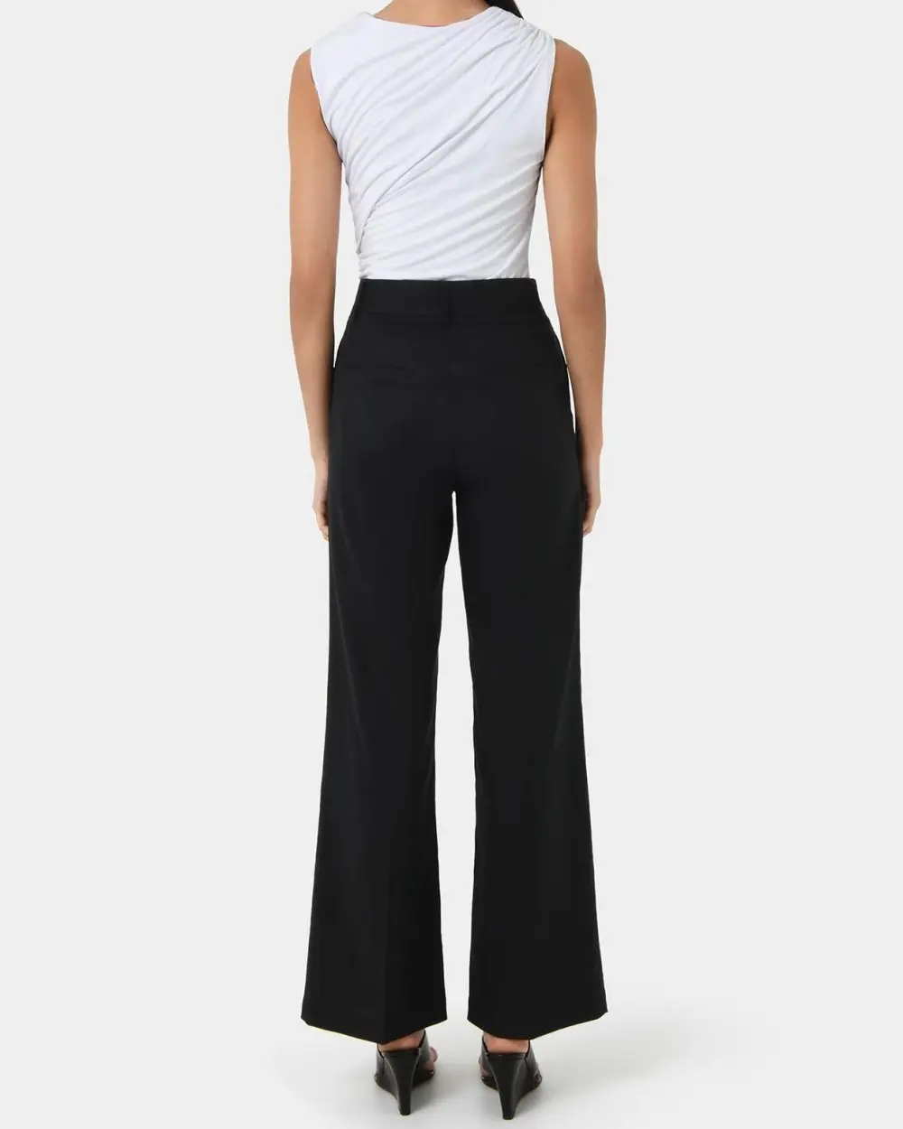 High Waisted Design Linen Tailored Pants -Black