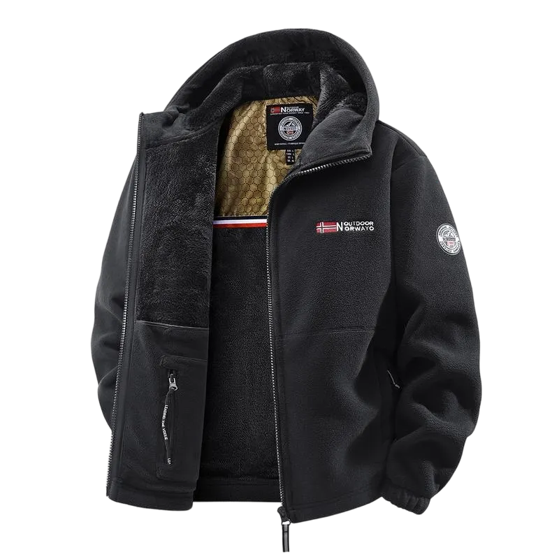 Men'S Outdoor Heavyweight Fleece Jacket&Men's Winter Outdoor Sports Fleece Pants-2 price set - Double-Sided Warm Hooded Coat With Full Zip, Multi Pockets & Machine Washable Polyester For Camping Hiking Casual Wear