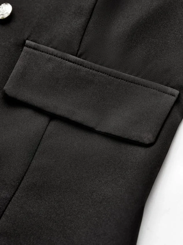 Black Long Sleeve Shift Buttoned Solid Jacket