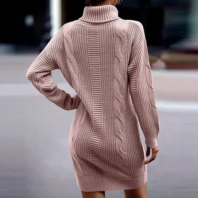 Women's Sweater Dress Knit Dress Jumper Dress Midi Dress Black Pink Army Green Long Sleeve Pure Color Knit Fall Winter Autumn Turtleneck Knitwear Fall Dress Loose Fit 2023 S M L XL