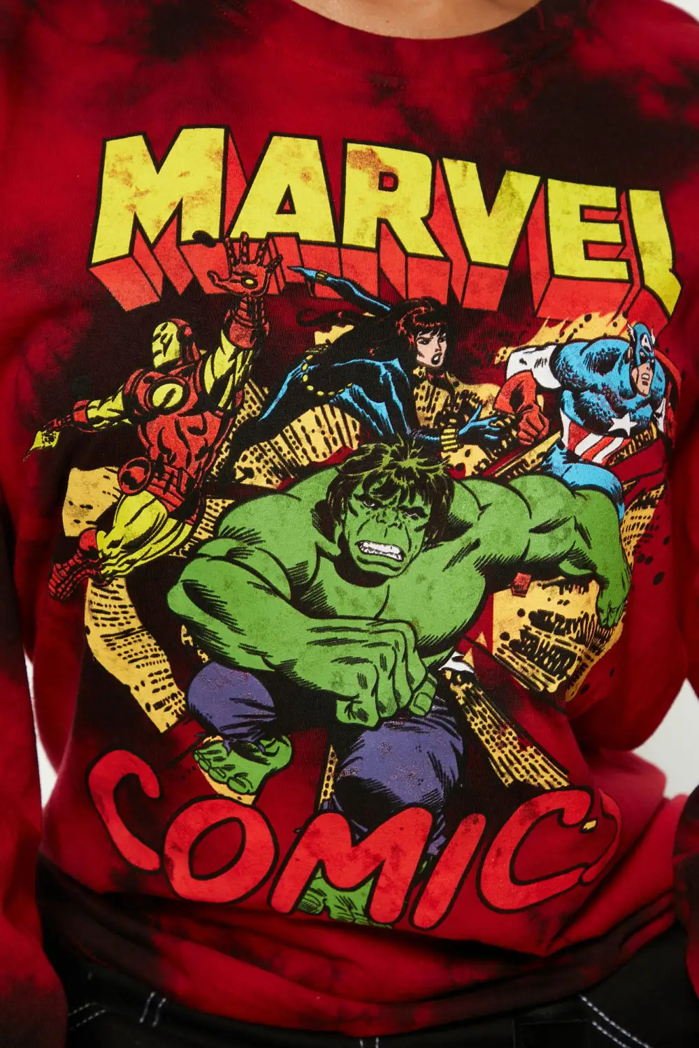 Marvel Comics Tie-Dye Long Sleeve Top - Red/combo