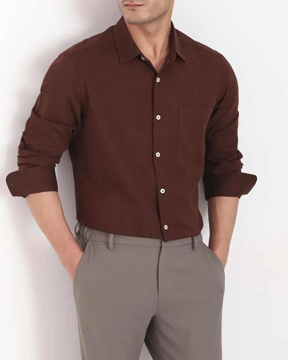 Leisure Simple Daily Slim-Fit Breathable Maroon Shirt