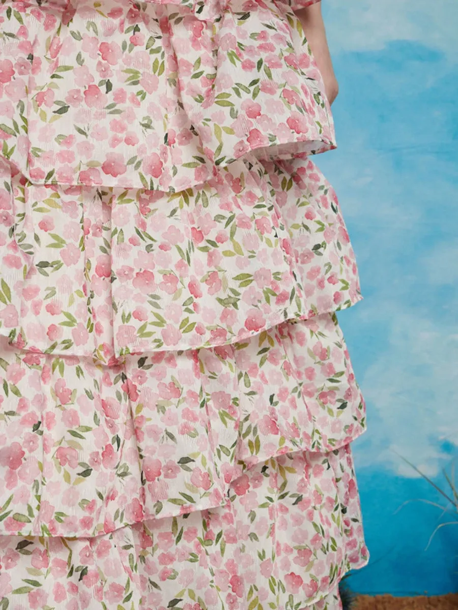 Hearts Tiered Midi Skirt