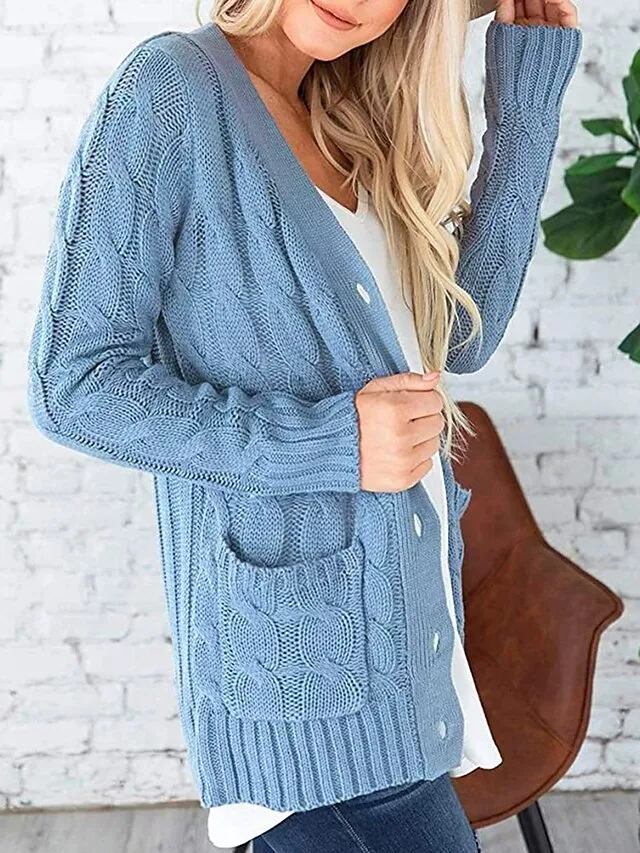 Spring Outfits - Women's Sweater Cardigans & T-Shirt & Scarf Set Cable-Knit Buttoned Cardigan with Pockets and Blouse T shirt Tee Basic