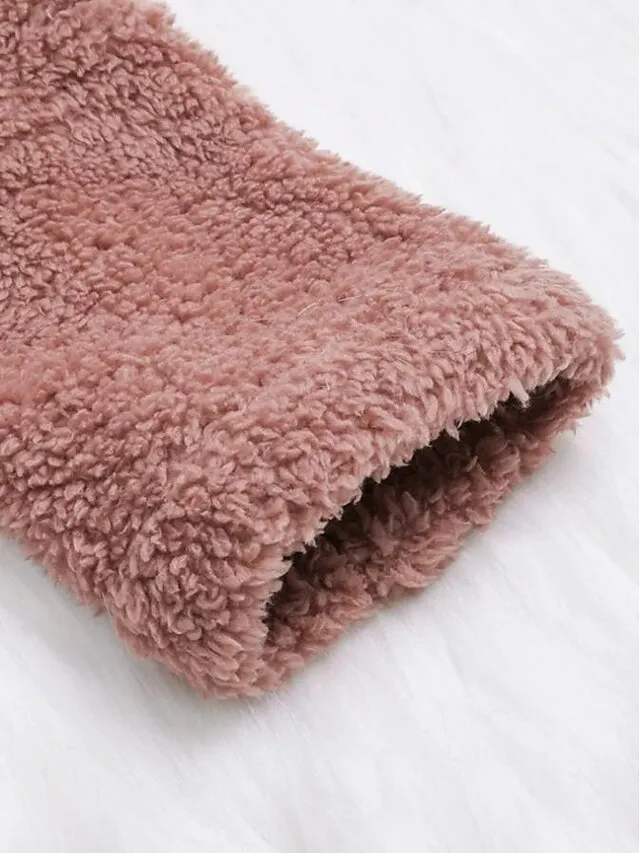 Women's Sherpa Jacket Fleece Teddy Coat Warm Heated Jacket Windproof Hooded Coat with Pocket Pink Minimalism Sweet Loose Fit Outerwear Long Winter Coat