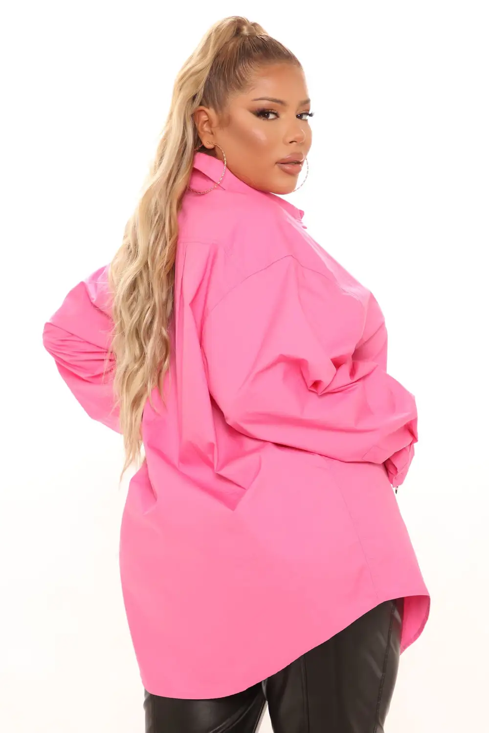 Fully In Charge Oversized Shirt - Hot Pink