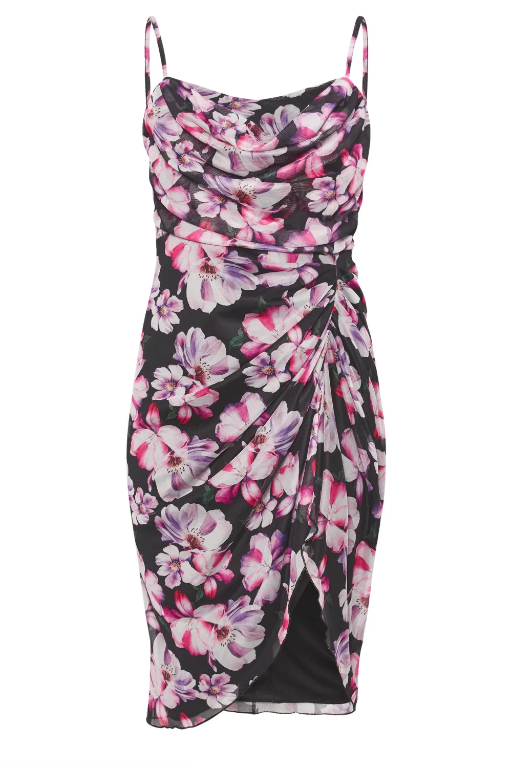 YOURS LONDON Curve Black Floral Print Gathered Dress