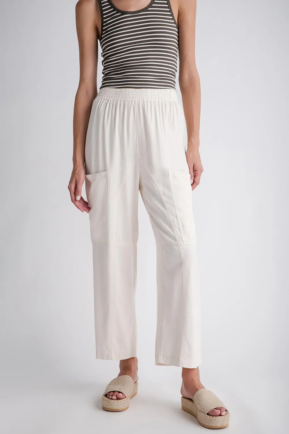 Textured Slouchy Wide Leg Pants - natural