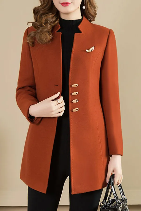 Four Buttons Collarless Plain Coat