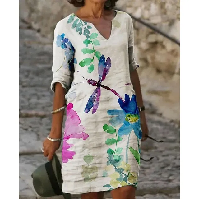 Women‘s Casual Dress Ethnic Dress Shift Dress Midi Dress Leopard Black White Half Sleeve Floral Print Summer Spring V Neck Basic Daily Vacation Weekend 2023 S M L XL XXL 3XL