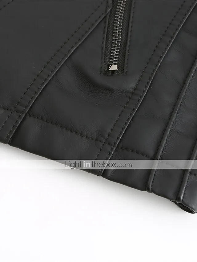 Women's  Faux Leather Jacket Moto Biker Jacket Fall Waterproof Windproof Coat Winter Zipper Lapel Modern Outerwear Long Sleeve Causal Vacation