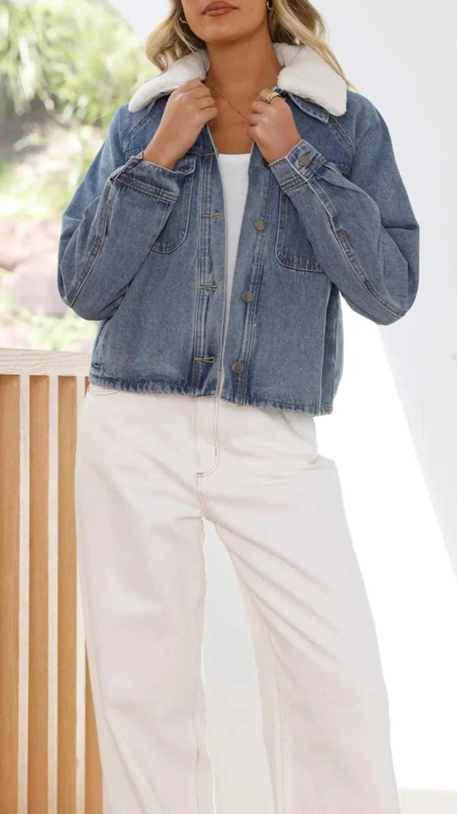 Distressed Cotton Denim Jacket With Lapel