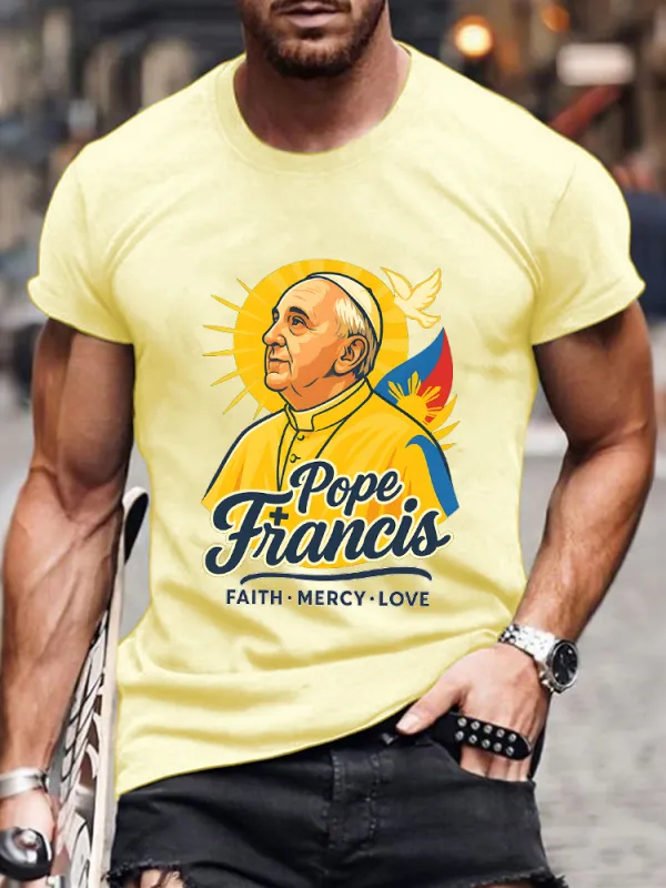 Men's Faith Mercy Love Print Short Sleeve Round Neck Cotton T-Shirt